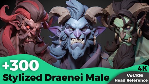 +300 Stylized Draenei Male Head Reference(4k)