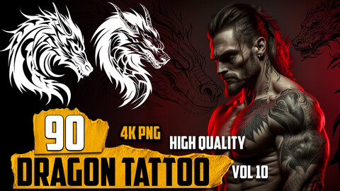90 Dragon Tattoo (PNG Files)-4K- High Quality - Vol 10