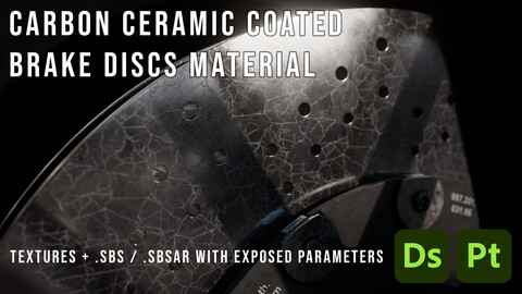 Carbon ceramic coated brake textures + .sbs / .sbsar for substance.