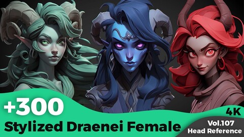 +300 Stylized Draenei Female Head Reference(4k)