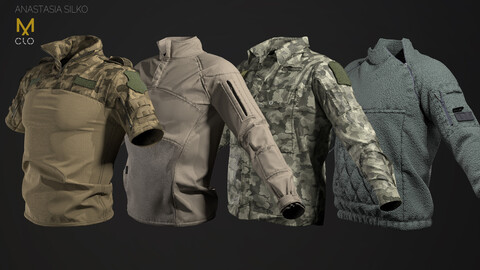 Pack man military jackets. Clo3d, Marvelous designer project + OBJ