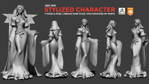 Stylized Character Base Mesh | T-Pose & Pose | Zbrush