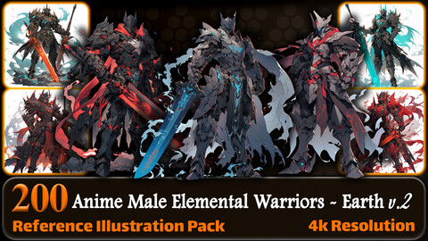 200 Anime Male Elemental Warriors - Earth (Full Body) Reference Pack | 4K | v.2