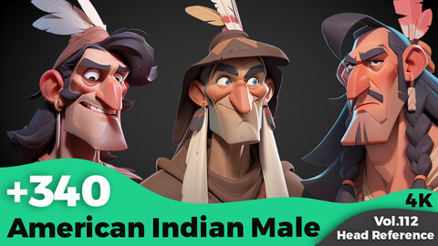 +340 Stylized American Indian Male Head Reference(4k)