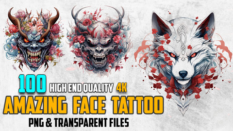 100 Amazing Face Tattoo (PNG Files)-4K- High Quality