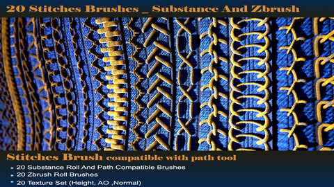 20 Stitches Brushes _ Substance And Zbrush