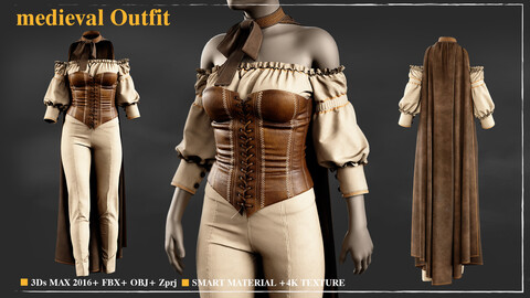 Female Fantasy Outfit 002/ Marvelous Designer / 4k Textures/Smart material / OBJ-FBX