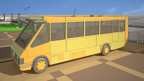 Cartoon bus 3D with environment