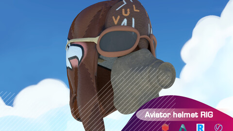 Aviator helmet with mask and glasses RIG MAYA (Arnold, Redshift, Renderman, Vray)