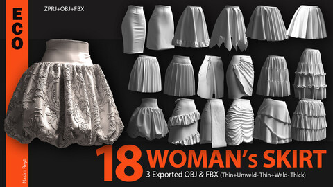 18 WOMAN'S SKIRT PACK (ECO.VOL.01). CLO3D, MD PROJECTS+OBJ+FBX