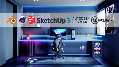 Esport gaming room 03 (Unreal Engine - Blender - Cinema4D - Sketchup- 3DsMax - FBX - OBJ)