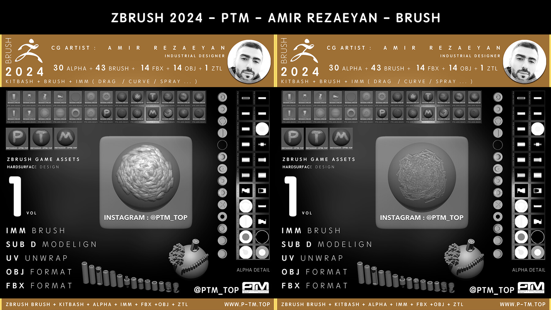 ArtStation Brush Kitbash Zbrush 2024 VOL1 PTM AMIR REZAEYAN Brushes   File 