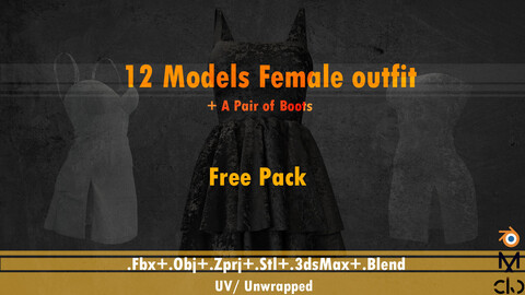 Basic women dresses Free leather boots + MD/Clo3d + obj +stl/blend