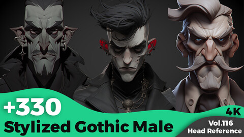 +330 Stylized Gothic Male Head Reference(4k)