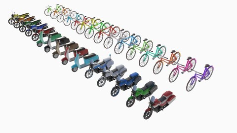 set of motorcycles and bicycles