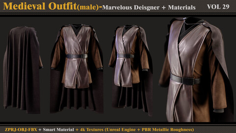 Medieval Outfit-MALE- MD/Clo3d + Smart Material + 4K Textures + OBJ + FBX (vol 29)