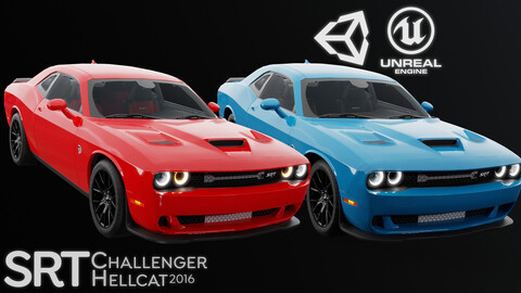 Dodge Challenger Hellcat 2016 (Game Ready + No Trademark version - Vehicule)