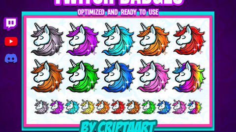 Unicorn Twitch Sub badges, Cute unicorn Bit Badges for streamers, Kawaii animals Cheer Badges, Channel points, Gamer stream