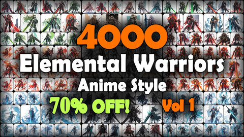 4000 Anime Elemental Warrior Character (Full Body) Reference Pack | MEGA Bundle | 4K | v.1