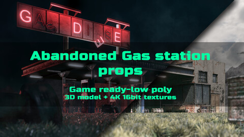 Abandoned Gas Station Props | 3D model+ textures | Game Ready | Low poly| (apocalyptic) |