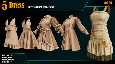 5 Dress_VOL 06 (Marvelous/CLO +ZPRJ +OBJ+FBX+UV)