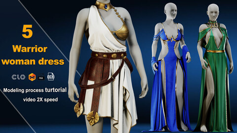 Warrior woman dress/ marvelous designer / clo3d / PBR textures / OBJ / FBX
