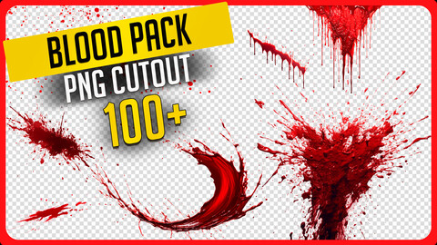 100+ PNG Cutout Blood Splatter Effects - Resource Photo Pack for Photobashing in Photoshop