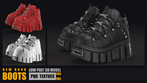 New Rock leather Boots Low-poly 3D model PBR Textures