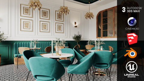 European Restaurant 03 [Unreal Engine - Blender - Cinema4D - Sketchup- 3DsMax - FBX - OBJ]