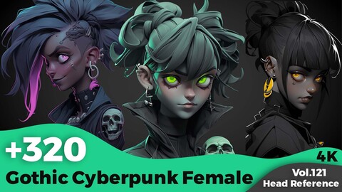 +320 Stylized Gothic Cyberpunk Female Head Reference(4k)