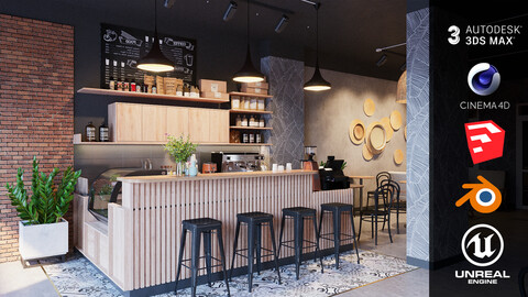 Cafe Design 07 [Unreal Engine - Blender - Cinema4D - Sketchup- 3DsMax - FBX - OBJ]