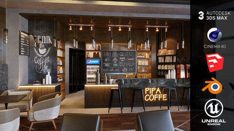 Cafe Design 12 [Unreal Engine - Blender - Cinema4D - Sketchup- 3DsMax - FBX - OBJ]