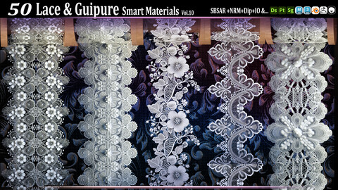 50 Lace and Guipure Trim Materials ( SBSAR + Textures ) .Vol10