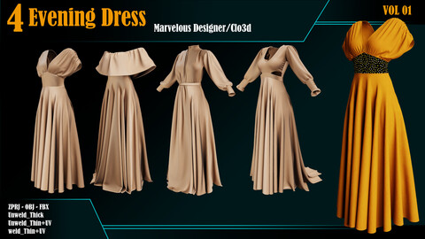 4 Evening Dress_VOL 01 (Marvelous/CLO +ZPRJ +OBJ+FBX+UV)