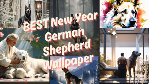 New Year Wallpaper | German Shepherd New Year Wallpaper | Rottweiler New Year Wallpaper | New Year Puppy Wallpaper