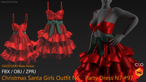 Christmas Santa Girls Outfit N6 _ Party Dress N7 #97 _ MarvelousDesigner/CLO Project Files+fbx+obj+mtl _ Genesis8Female