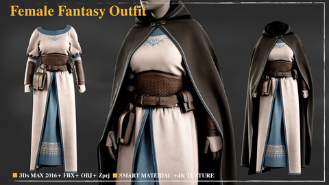 Female Fantasy Outfit 004 / Marvelous Designer / 4k Textures/Smart material / OBJ-FBX