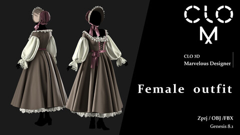 Female outfit / Marvelous Designer/Clo3D project file + OBJ + FBX