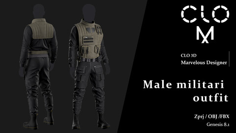 Male military outfit / Marvelous Designer/Clo3D project file + OBJ