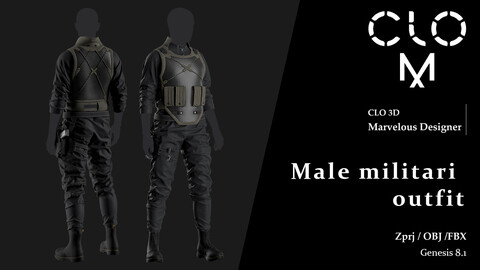 Male military outfit / Marvelous Designer/Clo3D project file + OBJ