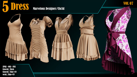 5 Dress_VOL 07 (Marvelous/CLO +ZPRJ +OBJ+FBX+UV)