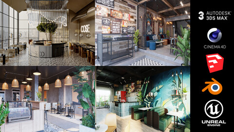 Cafe Design Collection 02 [Unreal Engine - Blender - Cinema4D - Sketchup- 3DsMax - FBX - OBJ]