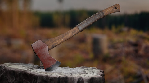 Game Ready Wood fire Axe Low-poly 3D model