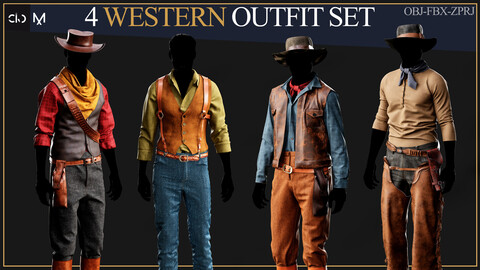 4 Western Outfits Set (Marvelous / Co3d Project) + (FBX +OBJ)