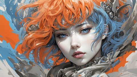 Anime Girl white, blue and orange