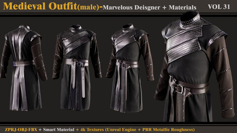 Medieval Outfit-MALE- MD/Clo3d + Smart Material + 4K Textures + OBJ + FBX (vol 31)