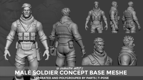 Stylized Character Soldier | 3d character Base mesh | Character creation & sculpt practicing Base Meshes.