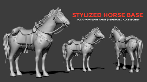 Stylized Horse | 3d Base mesh | Character creation & sculpt practicing Base Meshes | OBJ | FBX | ZBRUSH | BLENDER