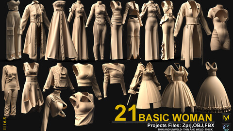 BASIC WOMAN CLOTHES VOL 10 (CLO3D AND MAEVELOUS DESIGNER) ZPRJ, OBJ, FBX,UV