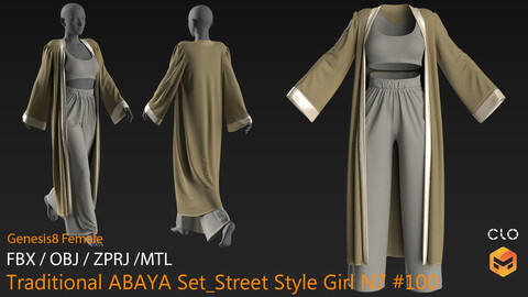 Traditional ABAYA Set _ Street Style Girl N7 #100 _ MarvelousDesigner/CLO Project Files+fbx+obj+mtl _ Genesis8Female